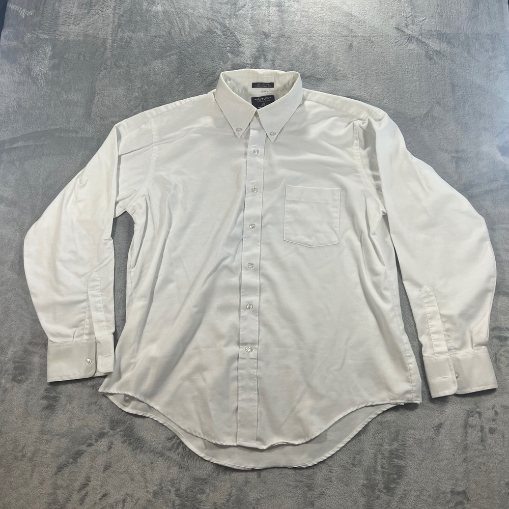ARROW Cotton-Ease Button Down Shirt Men XL White Traditional Fit Long Sleeve 00s